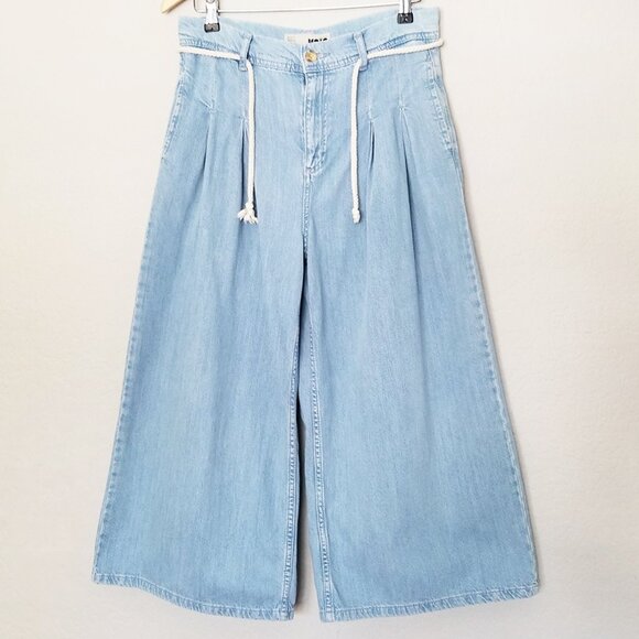 Topshop Moto Pleated Front Tie Crop Wide-leg Pants Jean Size 30 x 30 Culottes - Picture 4 of 15